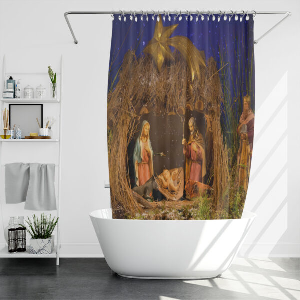 christian christmas shower curtain