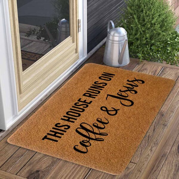 this house runs on coffee and jesus doormat