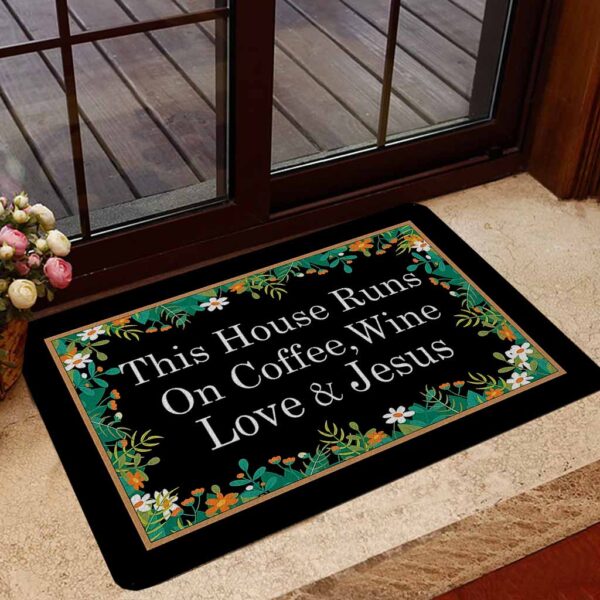 this house runs on coffee and jesus doormat