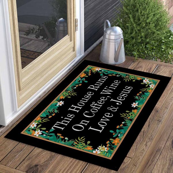 this house runs on coffee and jesus doormat